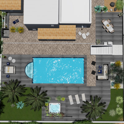 terrasse bois composite gris piscine spa
