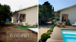 comparaison avant apres jardin moderne piscine terrasse bois